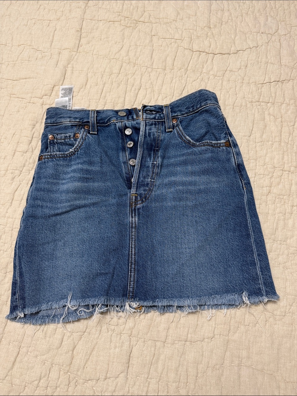 Levi's Dark Blue Frayed-Hem Denim Mini Skirt
